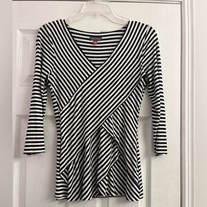 Vince Camuto Black & White Striped V-Neck Wrap Blouse Top Size XS